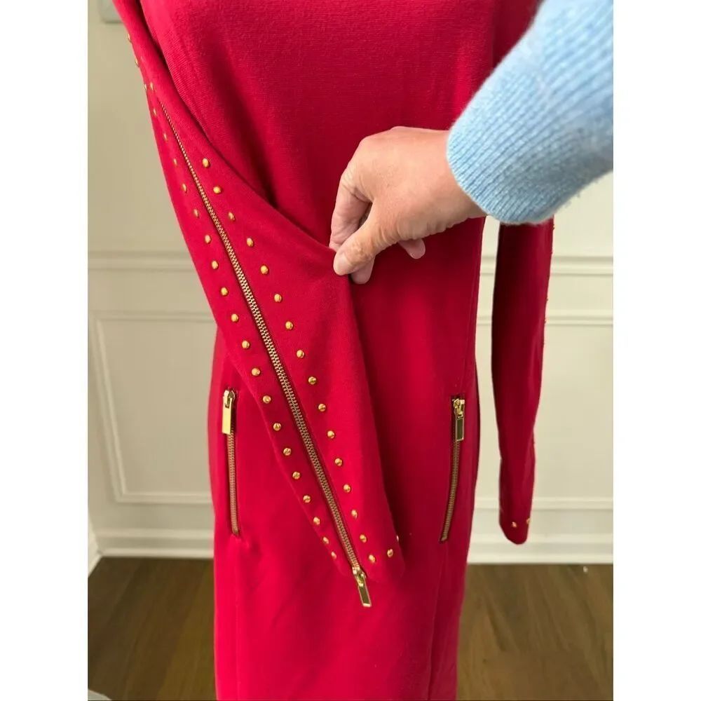 Venus Mob Wife Aesthetic Red Dress Gold Studs Zipper Detail 2